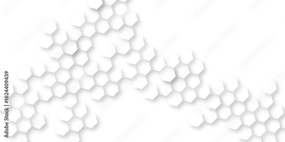 Poster modern and seamless hexagon is arranging randomly, abstract white vector wallpaper with hexagon grid