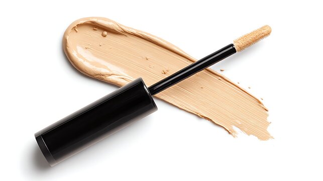 A realistic smear of creamy concealer in a light shade on a white background.