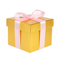 Obraz premium golden gift box with pink bow isolated on transparent png