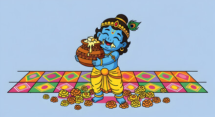 Playful Little Krishna: Janmashtami Celebration Illustration