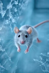 Small gray rodent through shattered ice