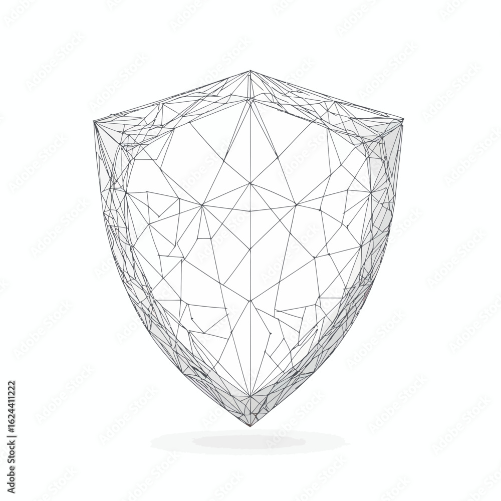 Aufkleber abstract geometric shield shape constructed with black wireframe mesh lines forming polygonal facets