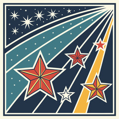 Obraz premium Colorful stars and shooting comet design on retro background 