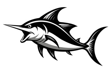 Obraz premium Aggressive black and white marlin fish illustration for sport fishing