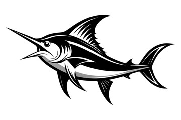 Stylized black and white marlin fish illustration for sport fishing