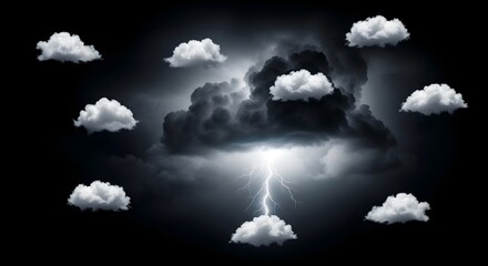 Powerful lightning strike illuminates dramatic storm clouds creating a sense of awe and raw natural energy against a dark sky