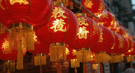 Red Lanterns Glowing in the Night Festive Atmosphere