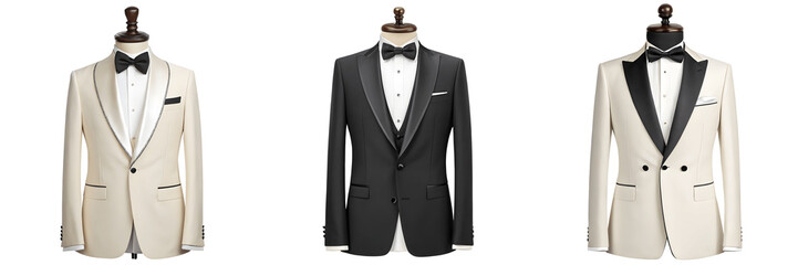 Set For elegant tuxedos on display isolated on transparent background