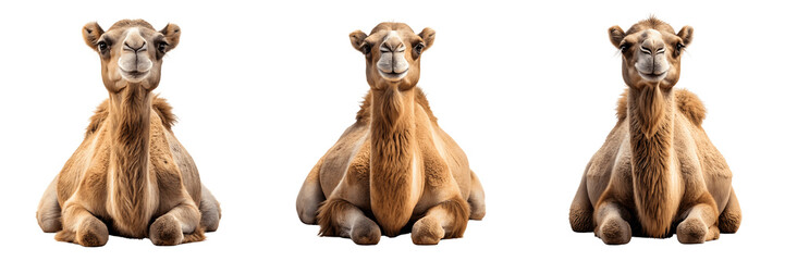 Fototapeta premium Set For camels sitting isolated on transparent background show the beauty of desert wildlife