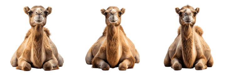 Set For camels sitting isolated on transparent background show the beauty of desert wildlife
