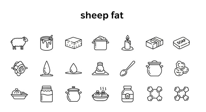 Sheep Fat Icons: Solid Black Glyphs for Butchery & Food Industry