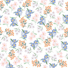 pink, purple, bule and orange flower seamless pattern