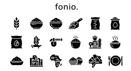 Fonio Grain Icons: Solid Black Glyphs for Ancient African Superfood