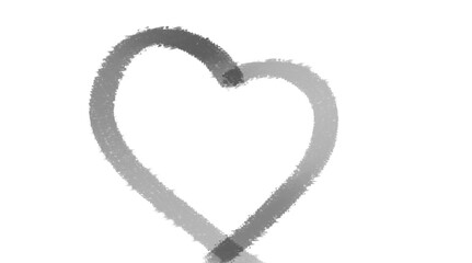 Grey hand drawn heart shape with soft brush texture on transparent background for love icons, romantic stickers, or highlights