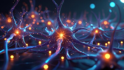 Obraz premium Neural Network Activity with Glowing Brain Connections, High-Resolution Concept Art 