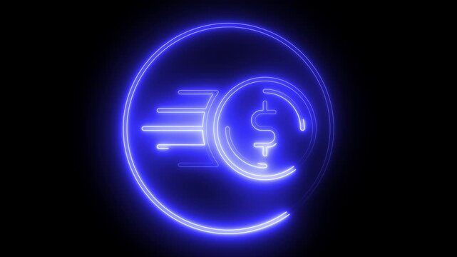 Glowing neon euro currency sign on blue and black background