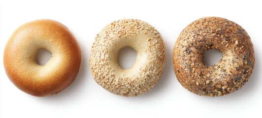 The assortment of freshly baked bagels ready for breakfast enjoyment.