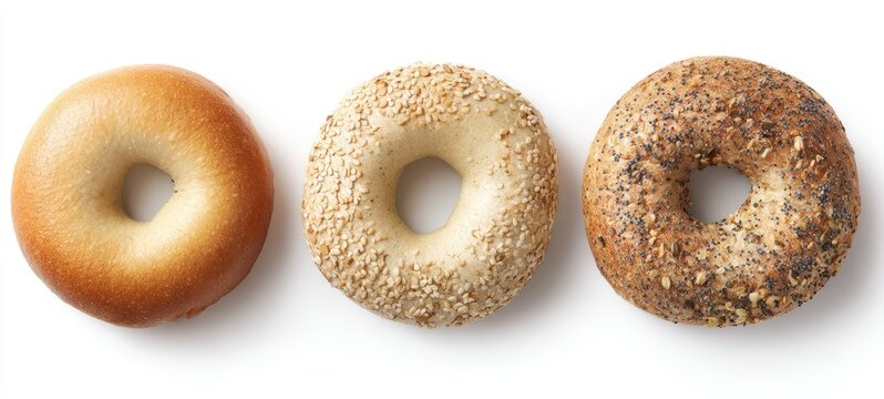 The assortment of freshly baked bagels ready for breakfast enjoyment.