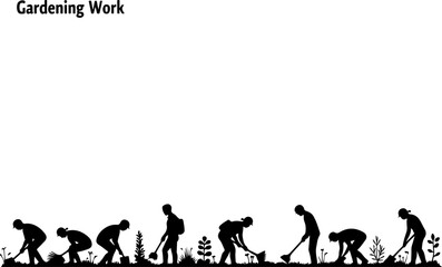 Obraz premium Gardener Silhouettes Performing Planting and Landscaping Tasks vector