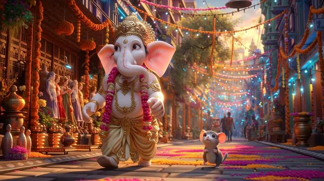 Celebration of Ganesha in vibrant street