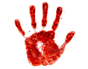 Bloody handprint on glass isolated on transparent background