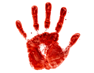 Bloody handprint on glass isolated on transparent background