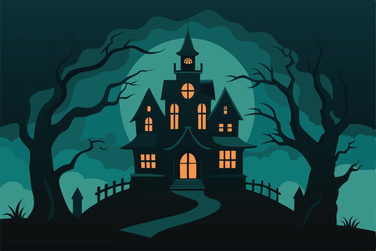 victorian haunted house at night with creepy trees (1).eps