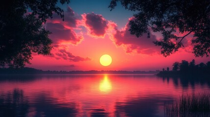 Serene sunset over tranquil lake with vibrant colors (7)