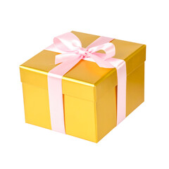 Obraz premium golden gift box with pink bow isolated on transparent png