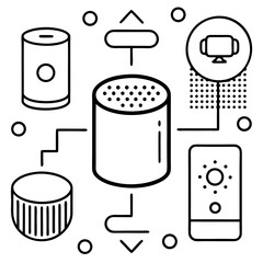 Smart speaker and voice assistant device for smart home isolated on white background