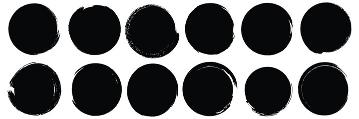 Set of grunge circles colorful shapes. Vector grunge round shape. Round brush painted circle brush stamps. Brush Circle Fill, Bold Ink Round Abstract Shape Design Element. Abstract round grunge paint.