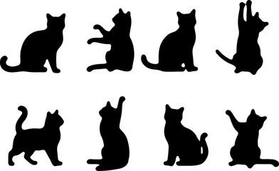 Cat Silhouettes in Various Sitting and Playing Poses