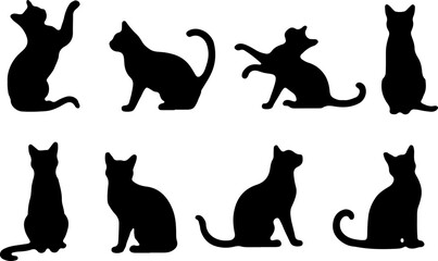 Cat Silhouettes in Various Sitting and Playing Poses