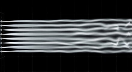 Mesmerizing fluid dynamics visualization showcasing turbulent airflow patterns in a scientific study with stark black background and grid overlay