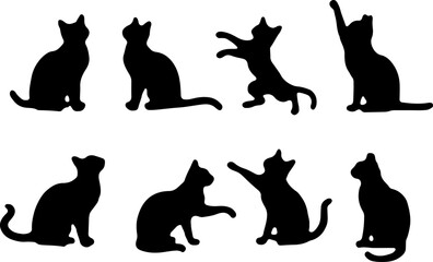 Cat Silhouettes in Various Sitting and Playing Poses