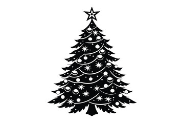 A festive vector illustration of a decorated pine tree with a star, perfect for a winter holiday card