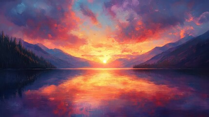 Serene sunset over tranquil lake with vibrant reflections (2)