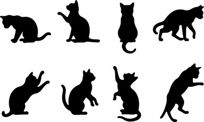 Cat Silhouettes in Various Sitting and Playing Poses