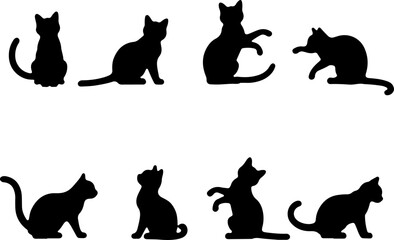 Cat Silhouettes in Various Sitting and Playing Poses