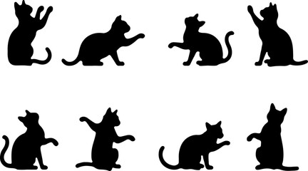 Cat Silhouettes in Various Sitting and Playing Poses