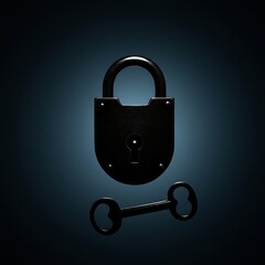 A black padlock with a key beneath it, centered on a dark blue background with a spotlight effect.