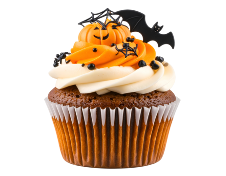 Halloween cupcake with spooky decorations isolated on transparent background - Powered by Adobe