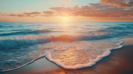 Serene sunset over tranquil ocean waves at beach