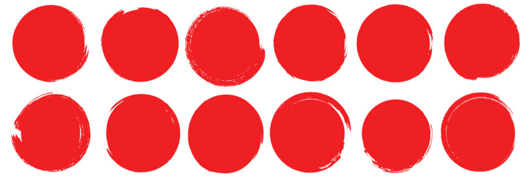 Set of grunge circles colorful shapes. Vector grunge round shape. Round brush painted circle brush stamps. Brush Circle Fill, Bold Ink Round Abstract Shape Design Element. Abstract round grunge paint.