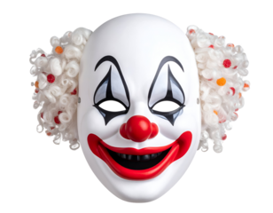 Halloween mask with scary clown face isolated on transparent background