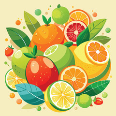 Seamless pattern with juicy tropical citrus fruits like lemons, limes, and oranges, perfect for a fresh vector background