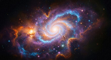 A vibrant spiral galaxy with colorful nebulae and glowing stars in the vast universe