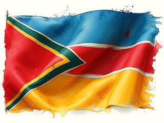 flag of Eswatini with watercolor. water color painting