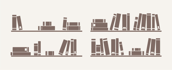 Books on the shelves vector simply retro illustration. Vintage objects for decorations, background, textures or interior wallpaper.