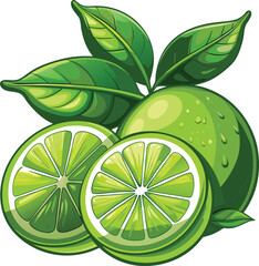 Fresh limes and lemons with leaves are isolated on a white background, highlighting their vibrant green and yellow citrus slices